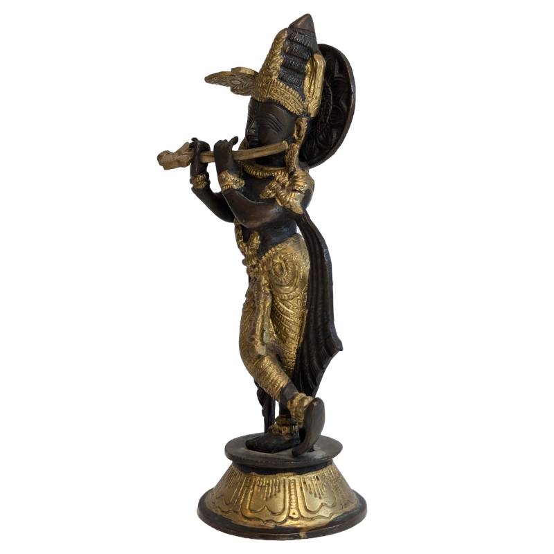 Antique bronze Krishna statue with flute, India, 19th century