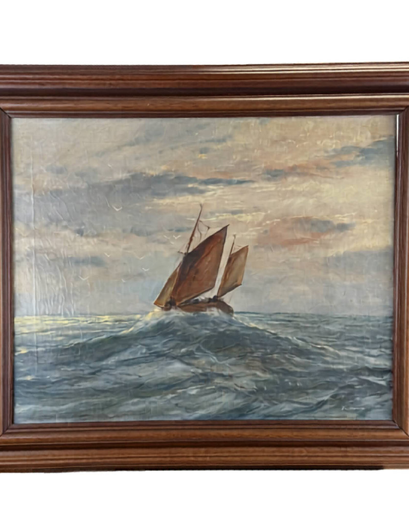 Peinture à l'huile maritime ancienne de R. Doorn, 53 x 63 cm | Décoration murale exclusive | vers 1920