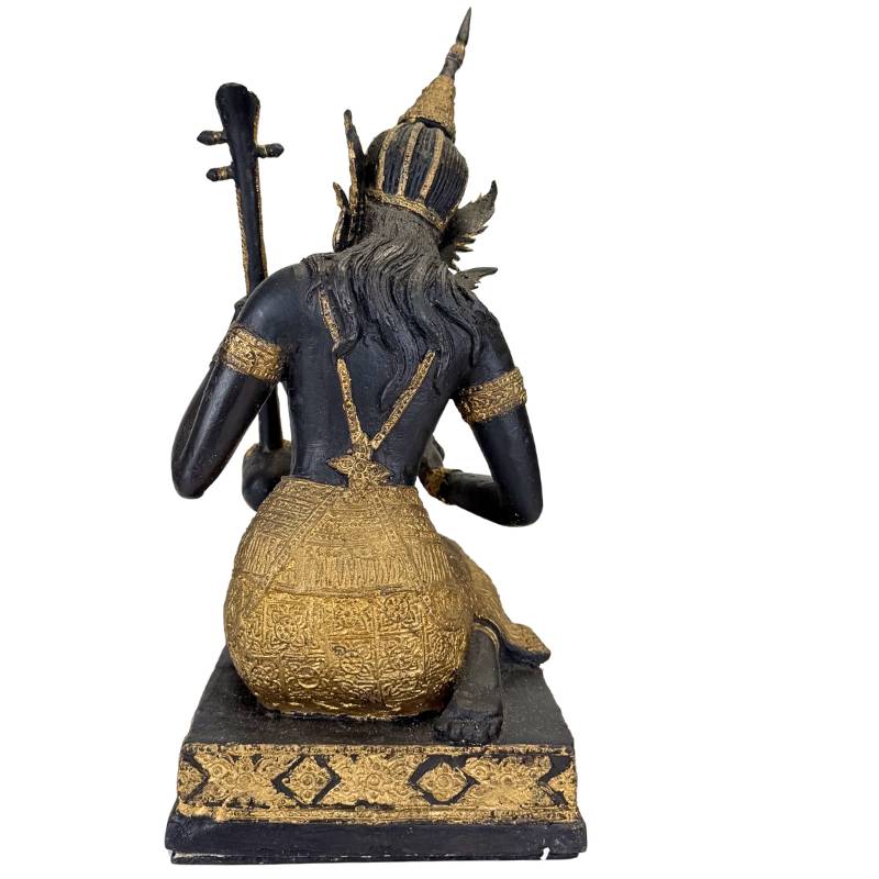 Thai Musician Statue Bronze – Gold Black Patina Temple Figure
