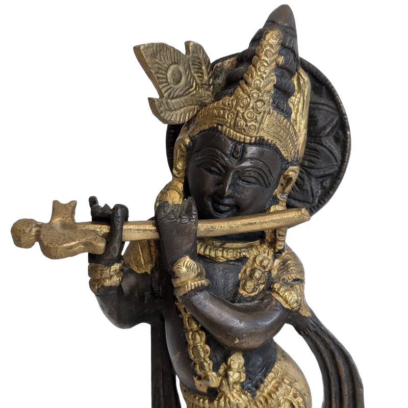 Antique bronze Krishna statue with flute, India, 19th century