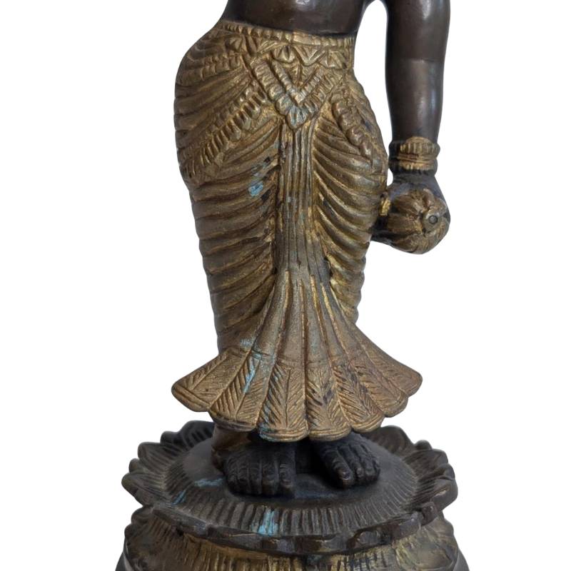 Bronze Parvati goddess with Abhaya mudra and lotus base