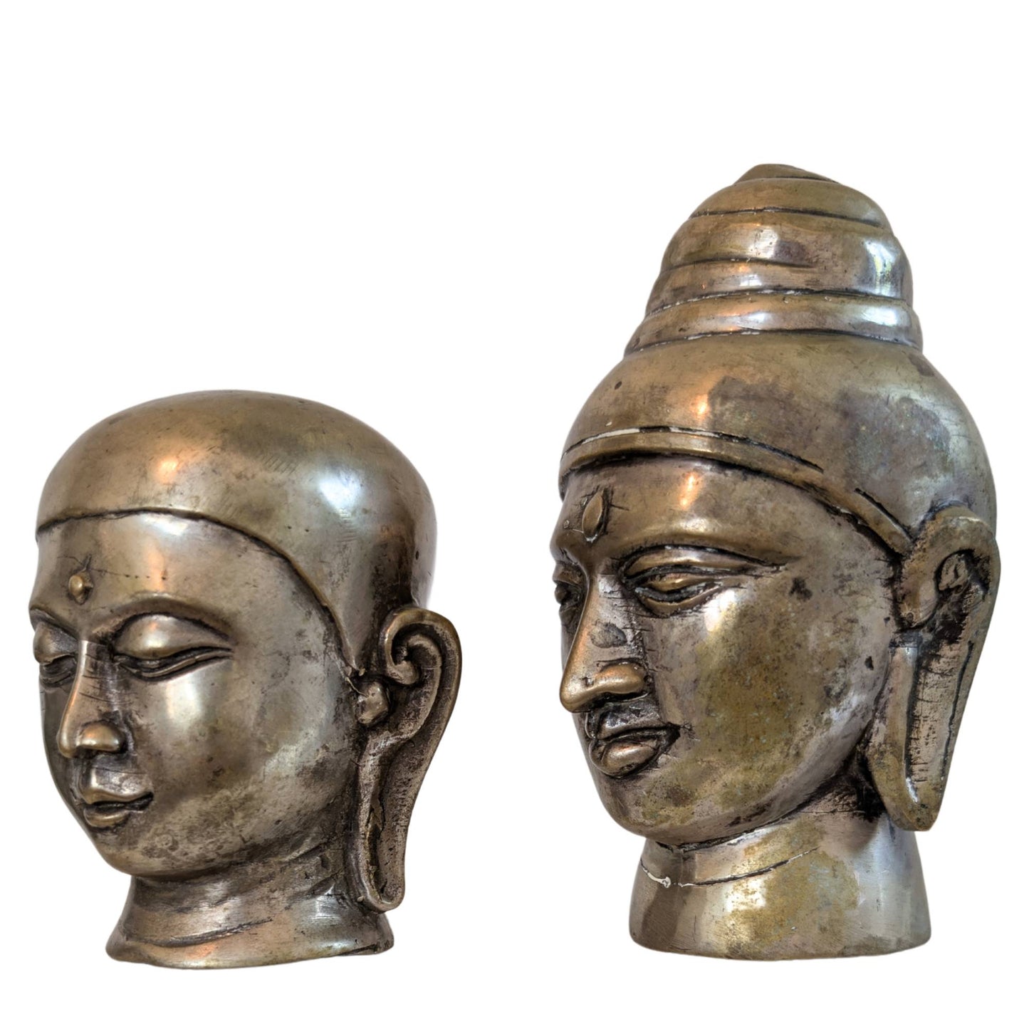 Set of 2 Bronze Heads – Buddha & Monk – Hand-cast Asian Bronze