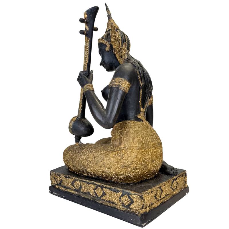 Thai Musician Statue Bronze – Gold Black Patina Temple Figure
