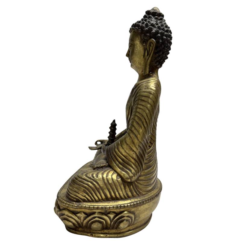 Chinese Bronze Altar Set with Medicine Buddha and Twin Pagoda Towers - 3-Piece