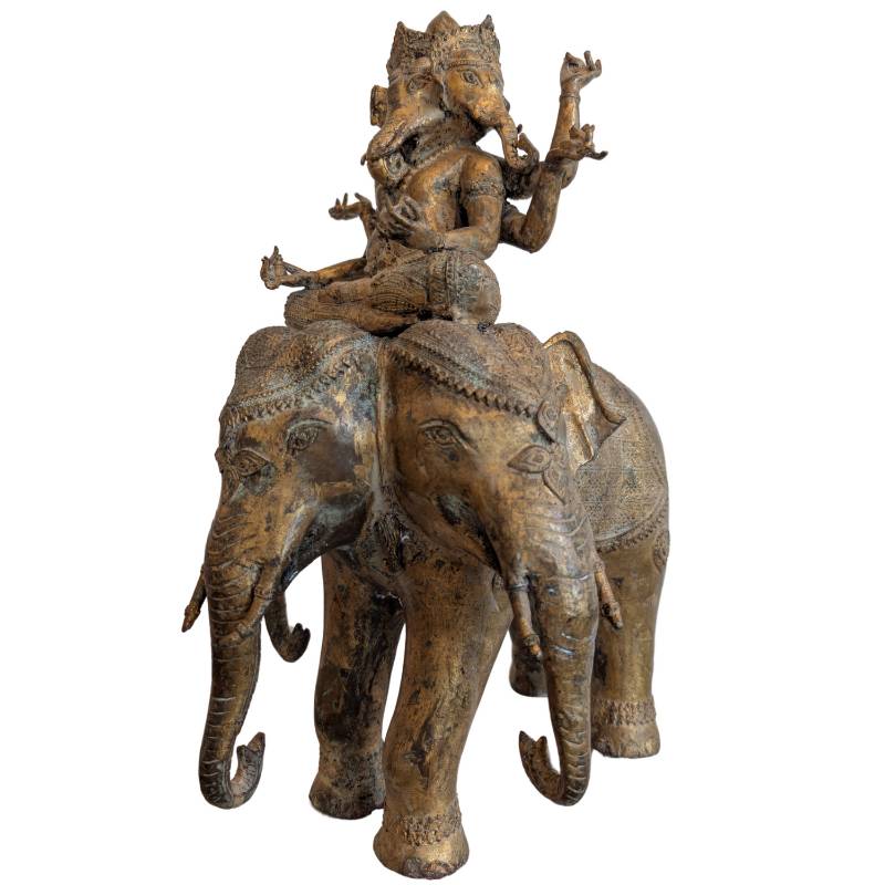 Trimukha Mahārakta Gaṇeśa on Airavata – Ormolu Newar bronze, Nepal – lot 155
