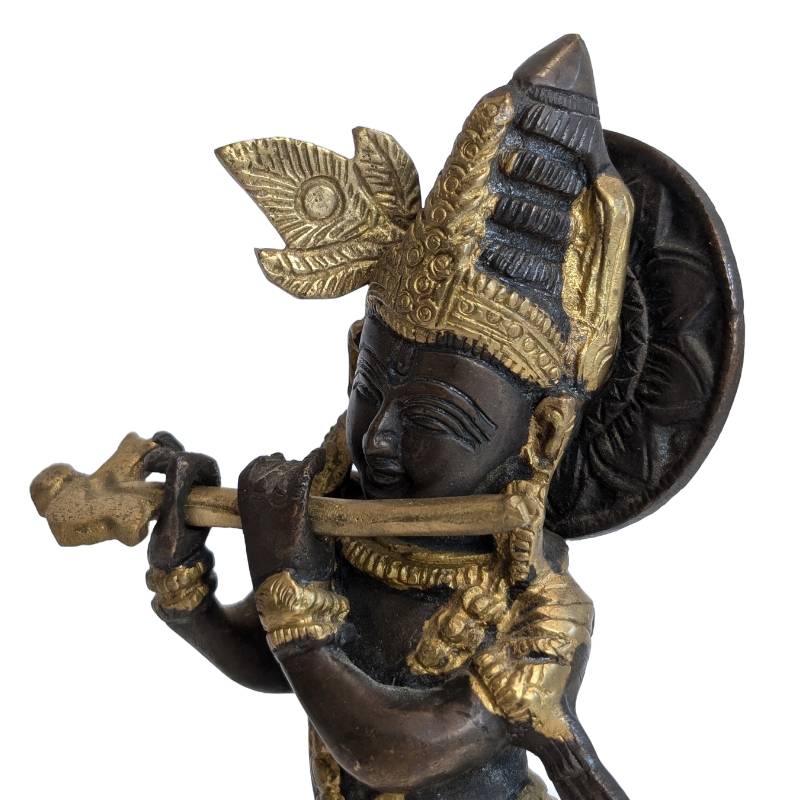 Antique bronze Krishna statue with flute, India, 19th century