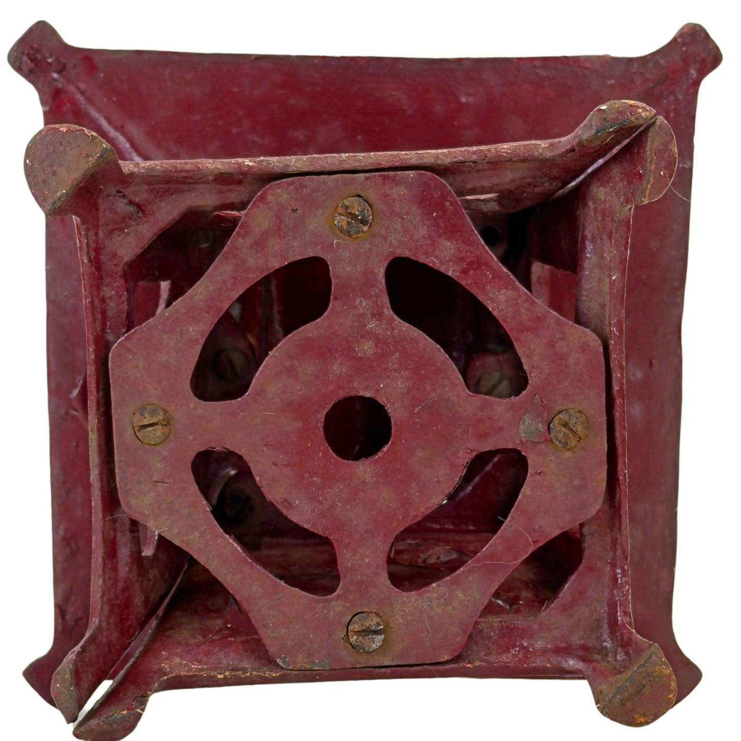 Antique Japanese Hanging Temple Lantern (Tsuridōrō) in Cast Iron with Red Lacquer – Edo/Meiji Period