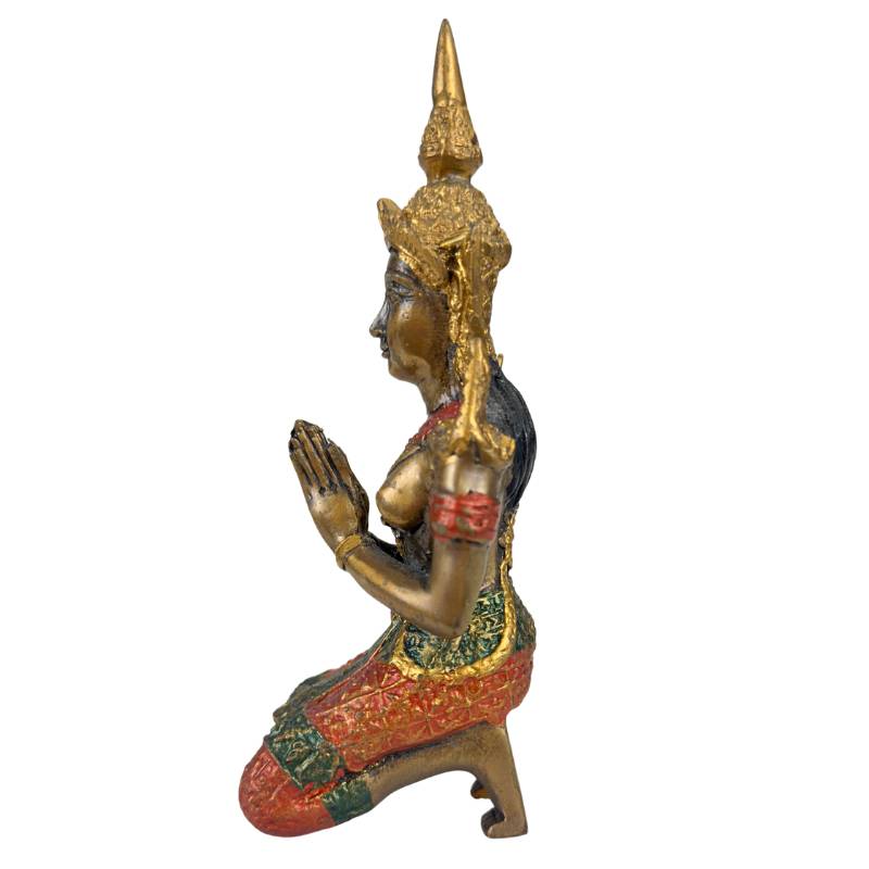 Thai Thepanom Temple Guardian Statue – Gilded and Polychrome – Kneeling Devotional Figure