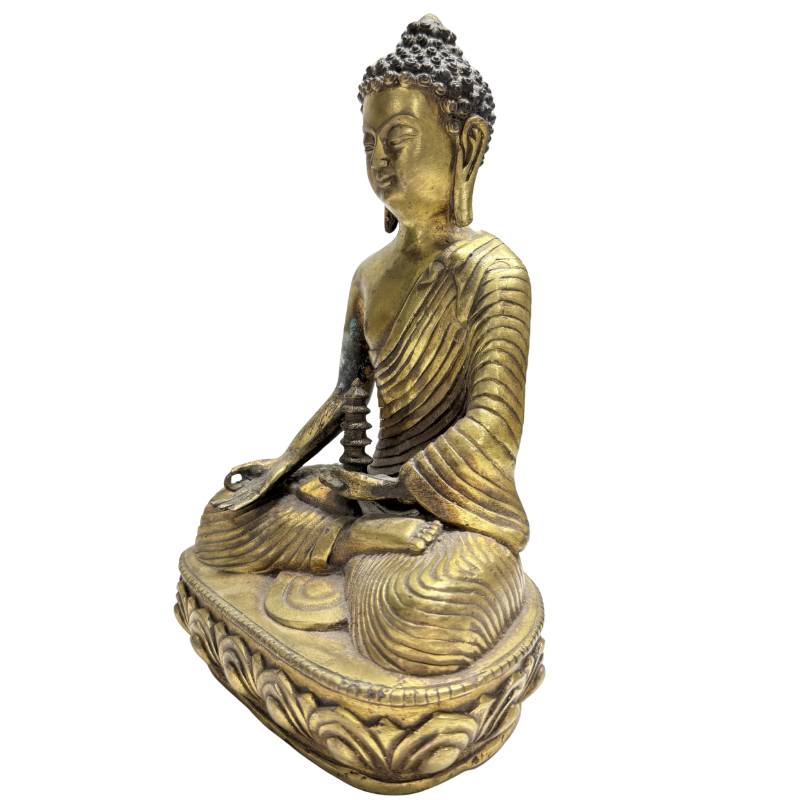 Chinese Bronze Altar Set with Medicine Buddha and Twin Pagoda Towers - 3-Piece