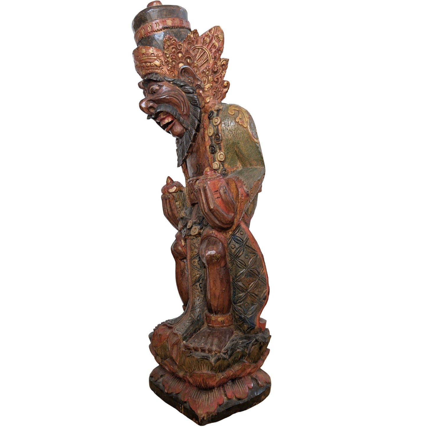 Vintage Balinese Wood Carving – Rishi with Kamandalu – Polychrome – 52 cm