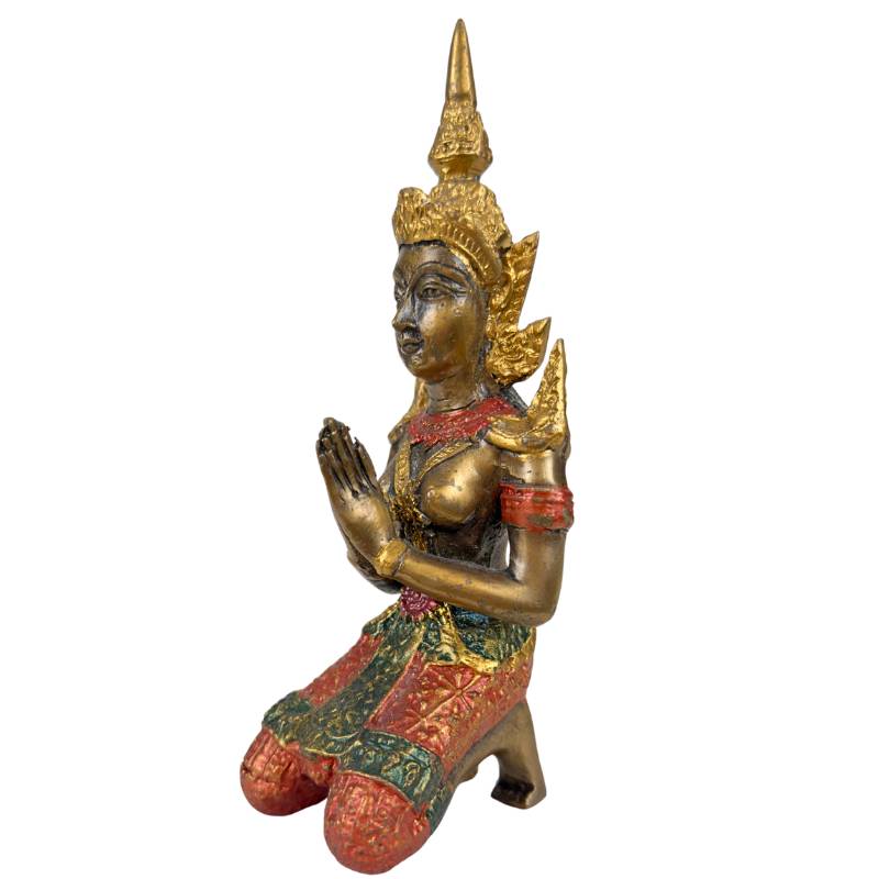 Thai Thepanom Temple Guardian Statue – Gilded and Polychrome – Kneeling Devotional Figure