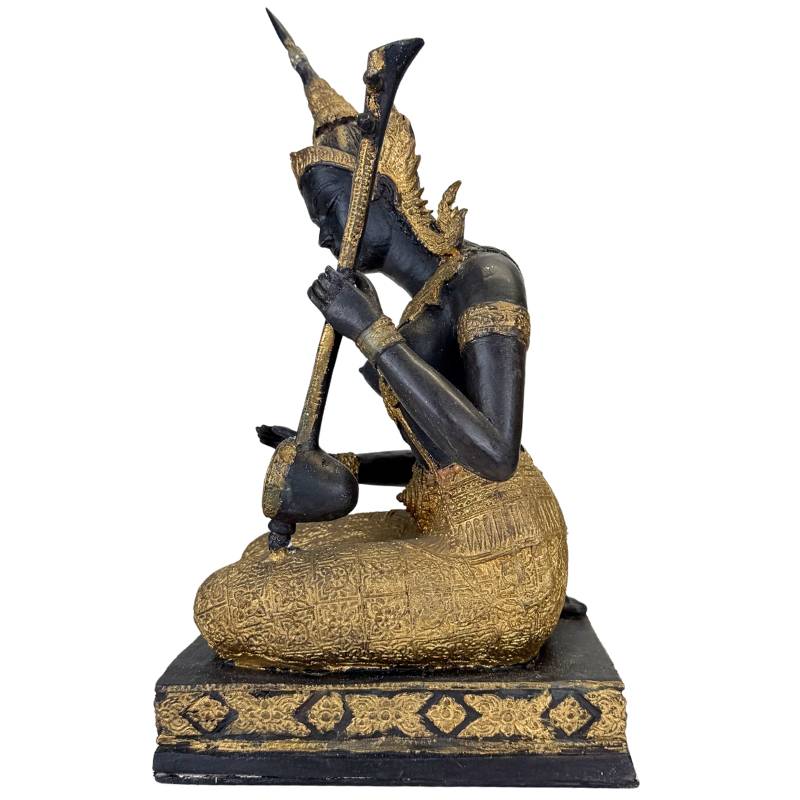 Thai Musician Statue Bronze – Gold Black Patina Temple Figure