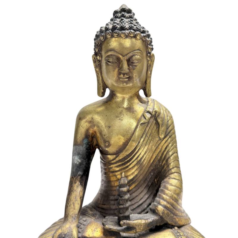 Chinese Bronze Altar Set with Medicine Buddha and Twin Pagoda Towers - 3-Piece