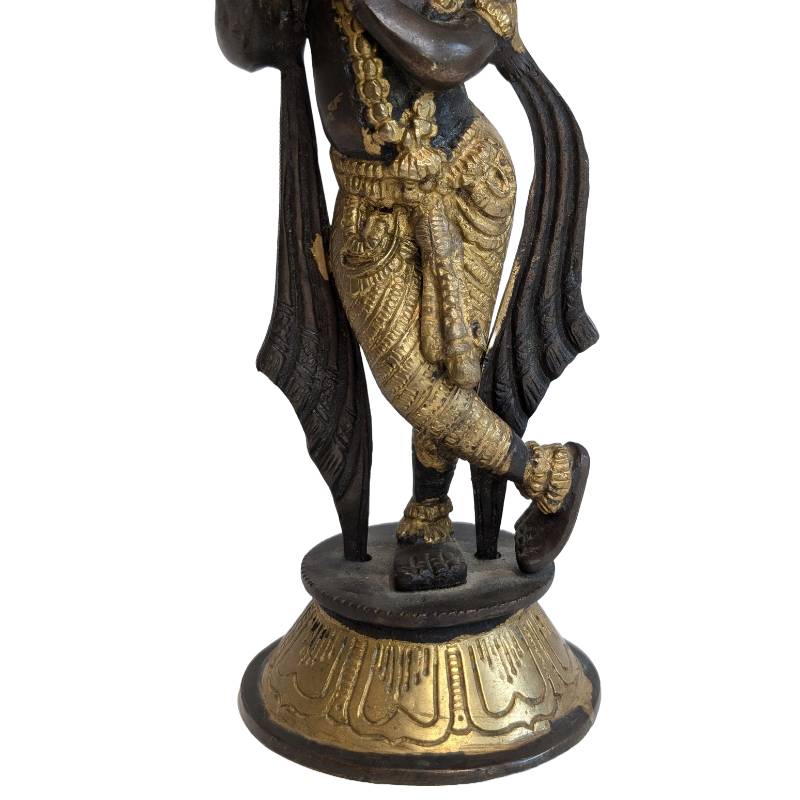 Antique bronze Krishna statue with flute, India, 19th century
