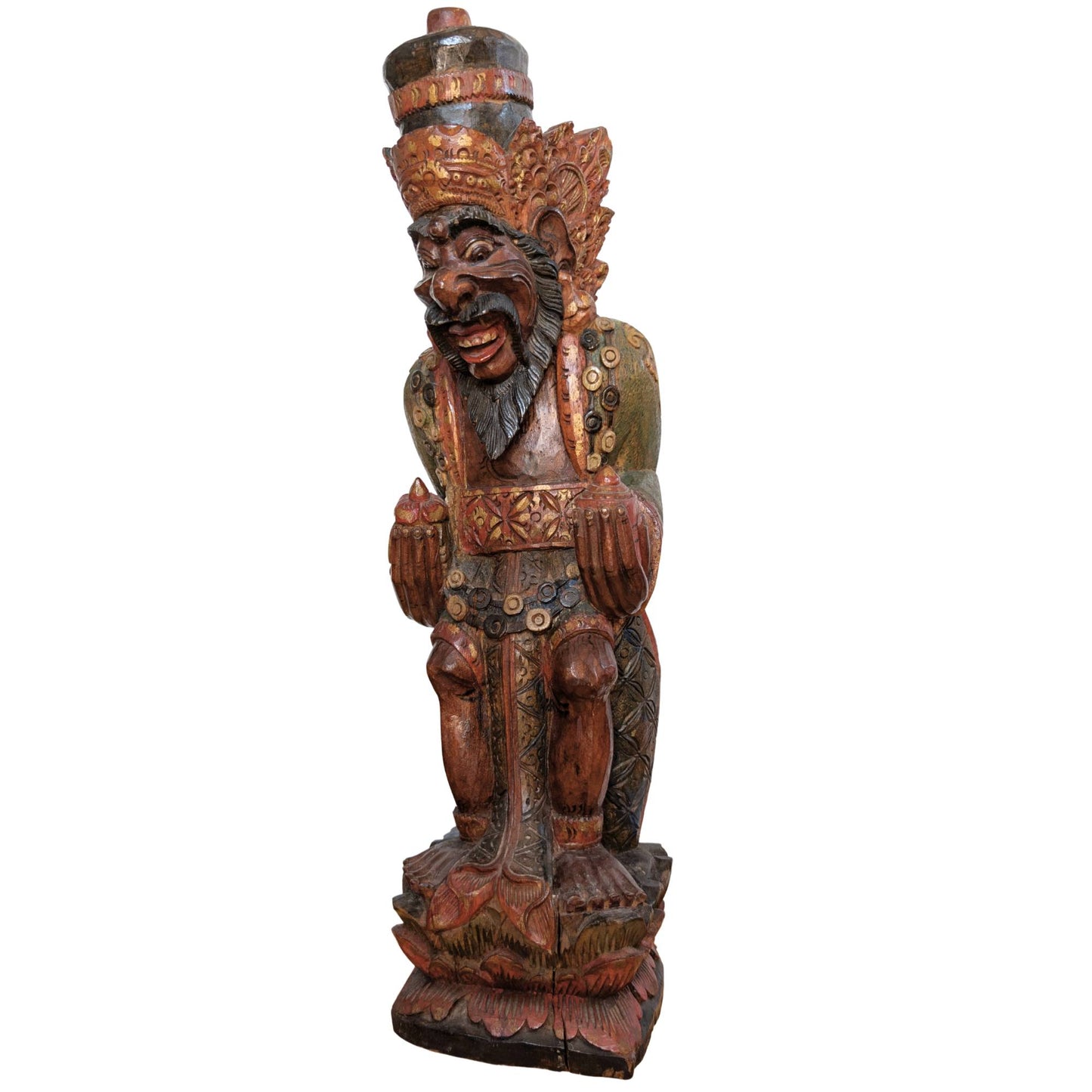 Vintage Balinese Wood Carving – Rishi with Kamandalu – Polychrome – 52 cm