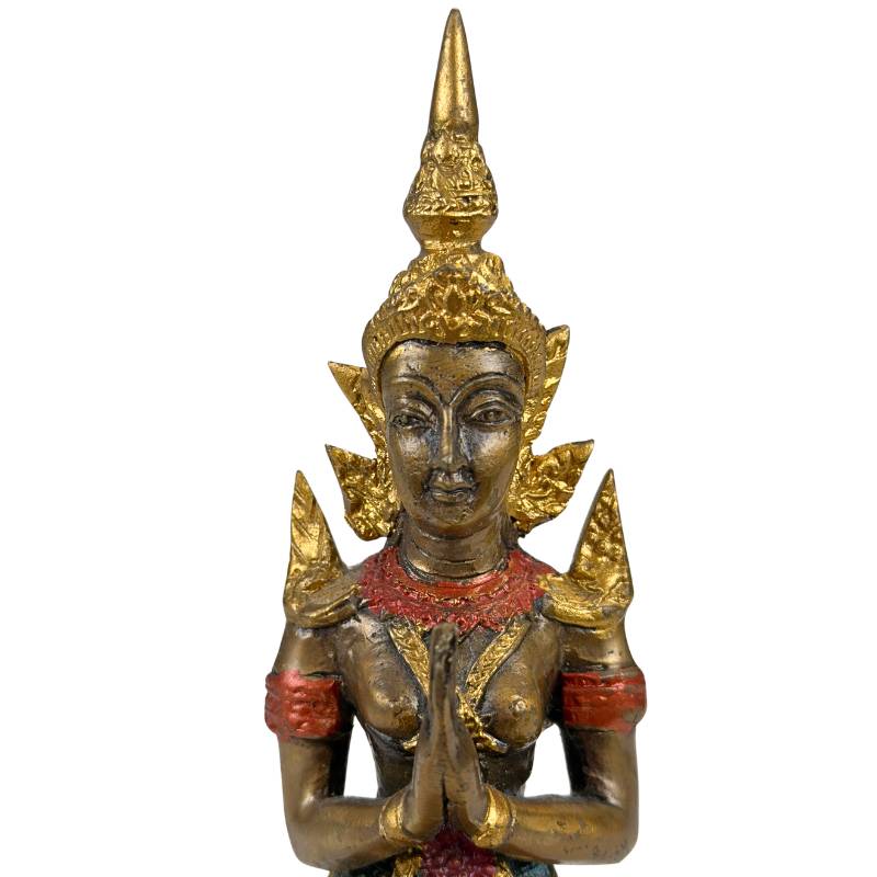 Thai Thepanom Temple Guardian Statue – Gilded and Polychrome – Kneeling Devotional Figure