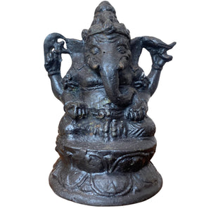Statue de Ganesh en bronze antique robuste – Double visage – Sud de l'Inde – 13,5 cm