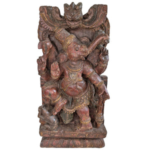 Panneau polychrome ancien d'un temple du sud de l'Inde – Ganesha – vers 1820 – 49 cm