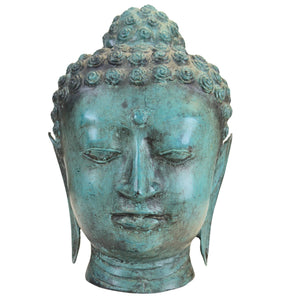 Tête de Bouddha en bronze patiné turquoise – Style thaï en forme de U 26,5 cm