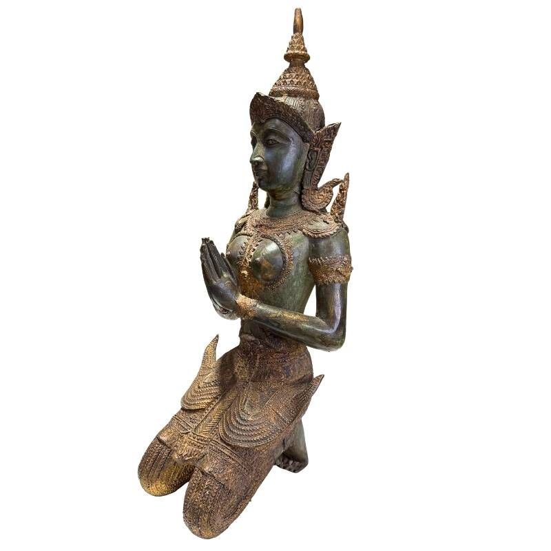 Thai temple guardians couple antique bronze statue