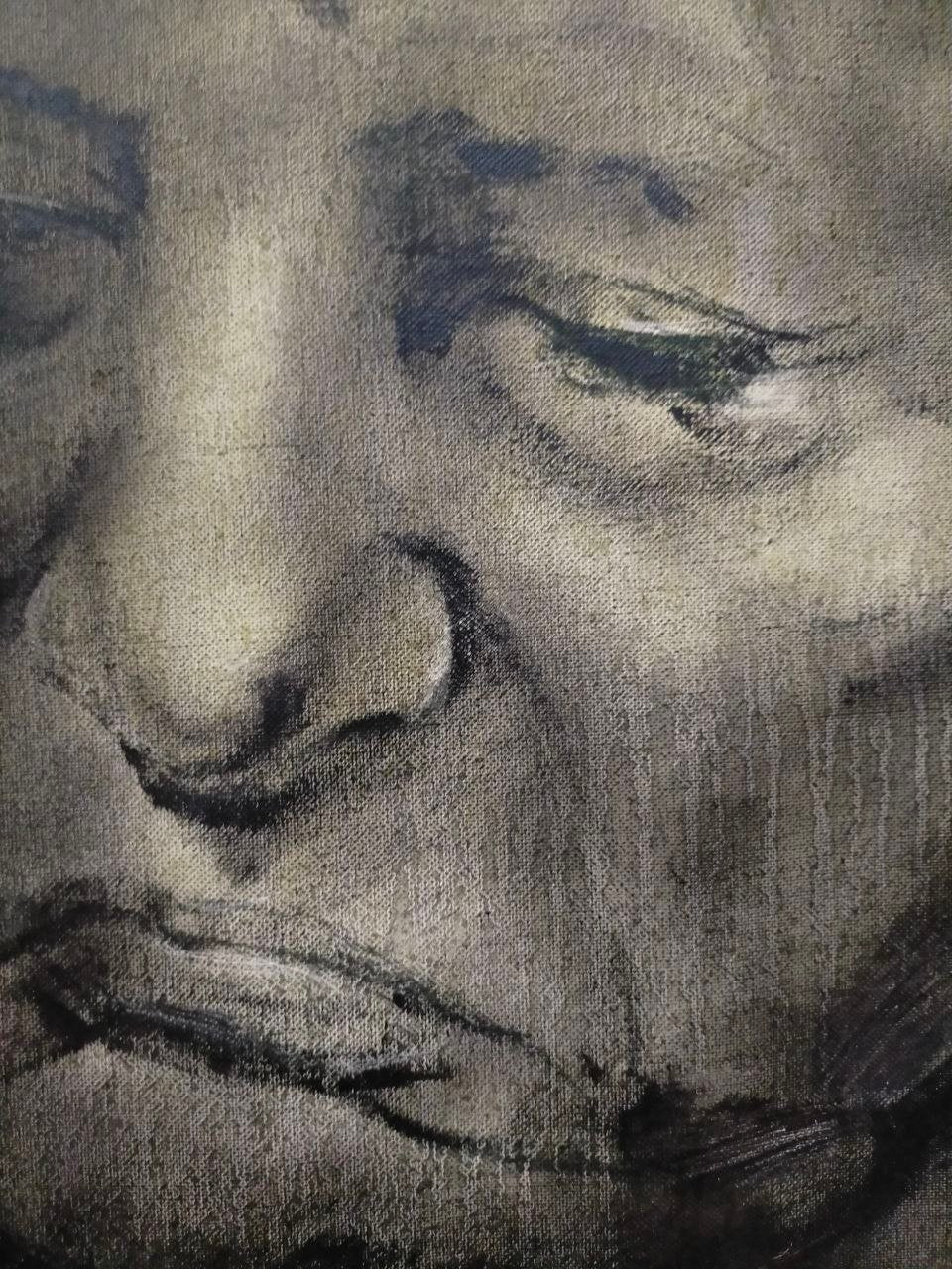 Detail of the texture with charcoal and oil paint in the Angela Merkel portrait by Oliver Plehn(2)
