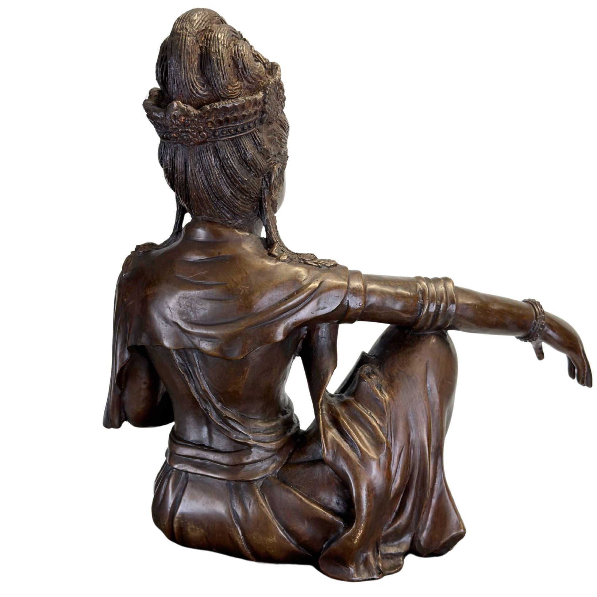 Right profile view of the solid lost-wax bronze casting with the characteristic asymmetrical Lalitasana balance.