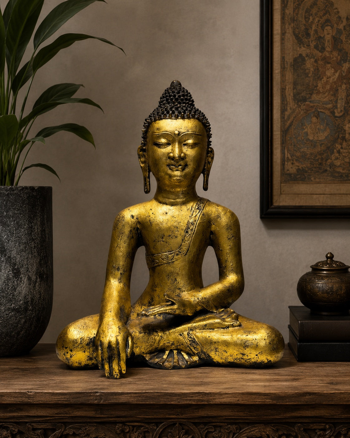 Cast iron Buddha statue China Bhumisparsha Mudra gilded