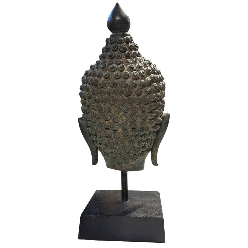 Hair and ushnisha details, heavy Thai bronze Buddha head