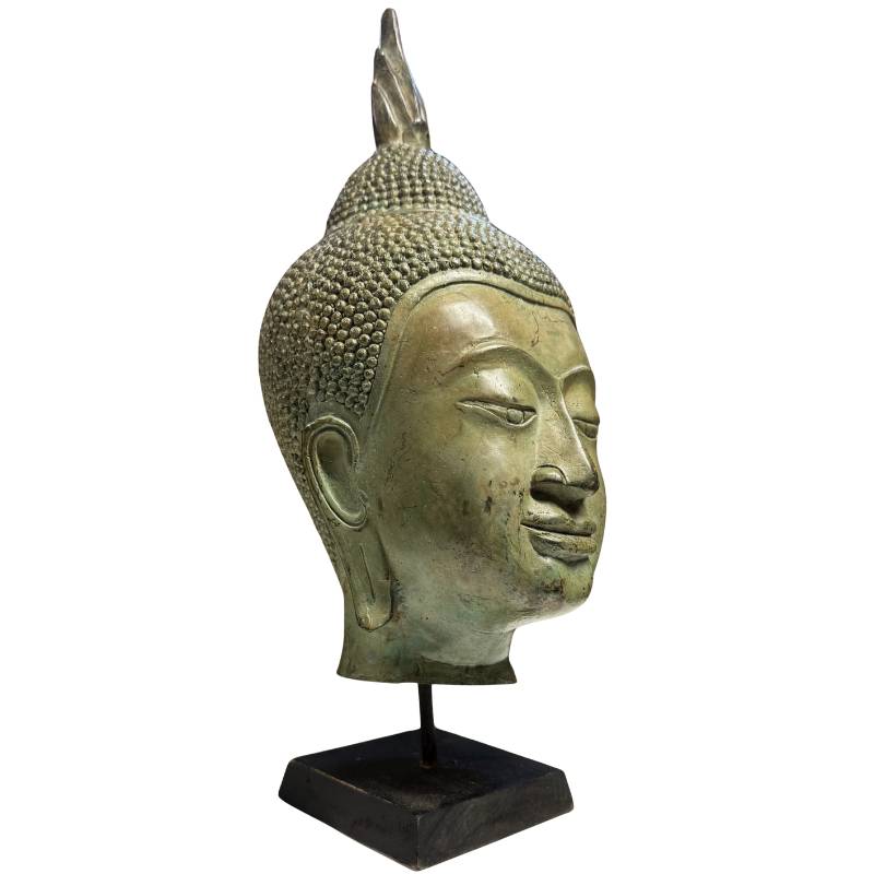 Hand-cast bronze Buddha head 4kg solid metal Thai art