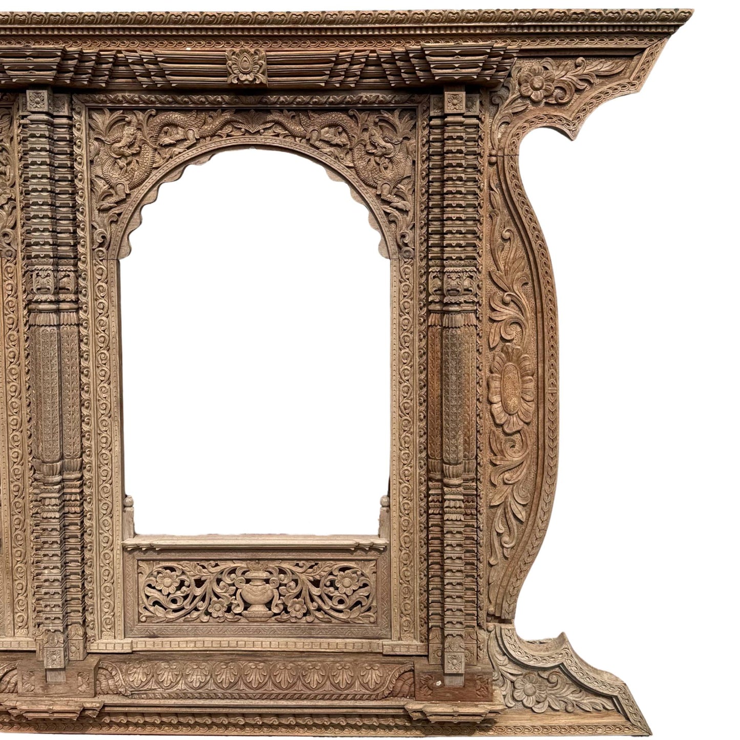 Hand-carved teak triple window 365cm Newari style