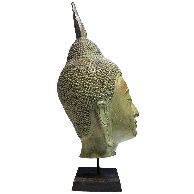 Interior decoration Buddha head bronze on stand 39cm