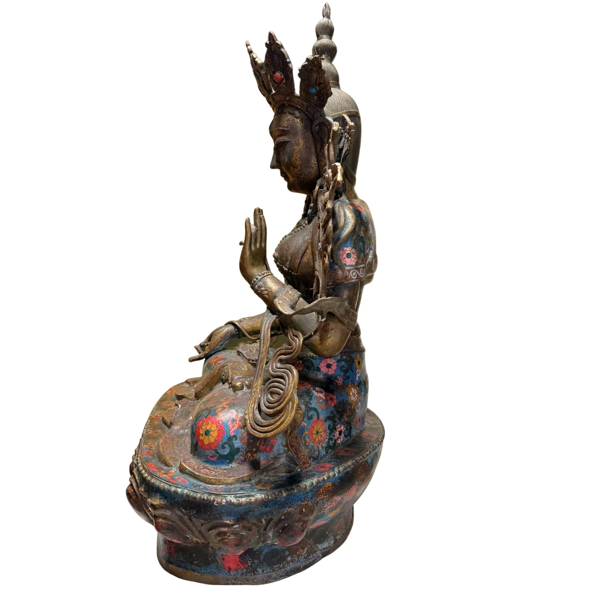 Monumental Asian art object White Tara gilded bronze cloisonné enamel 26kg