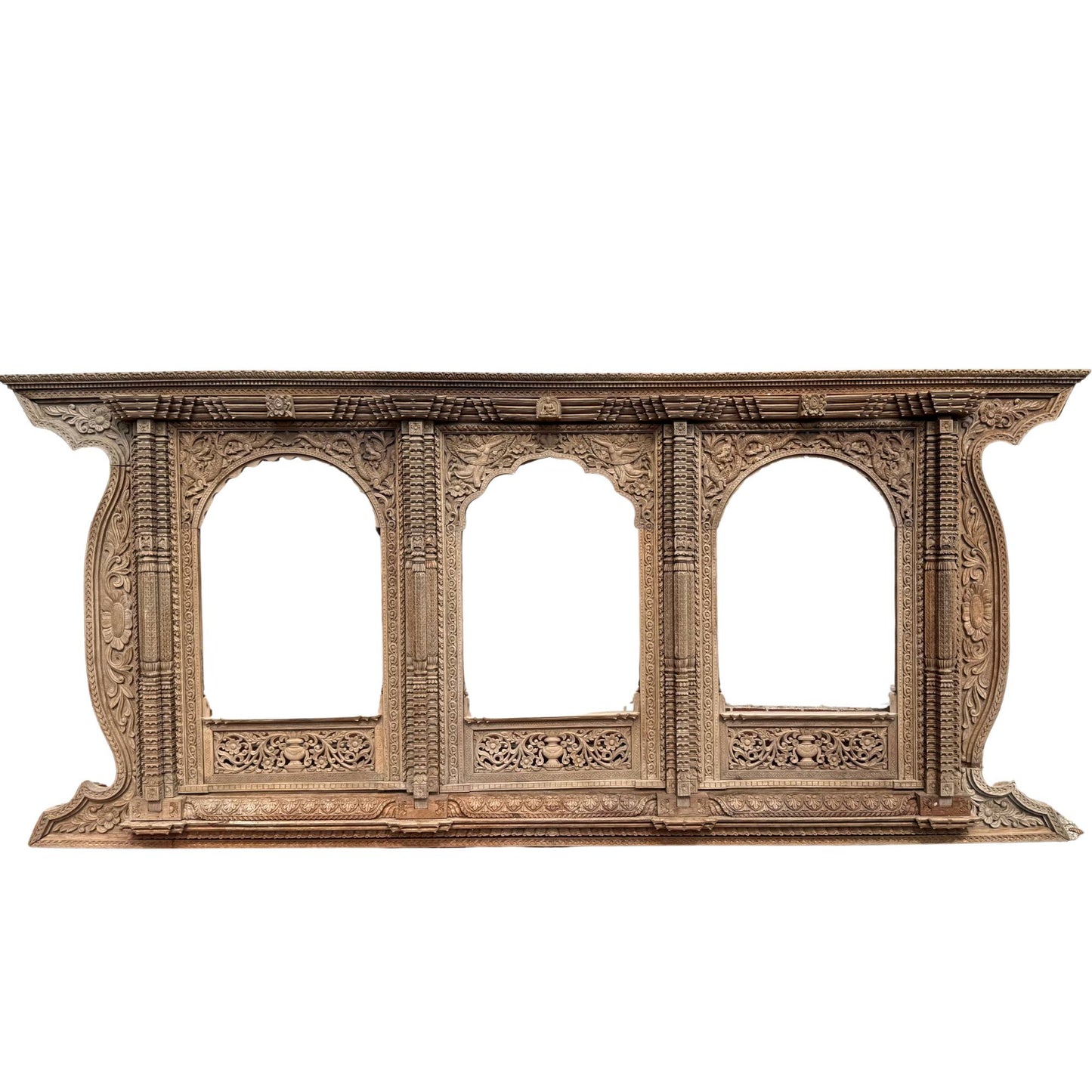 Monumental Newari San Jhya teak window frame 365cm 19th century