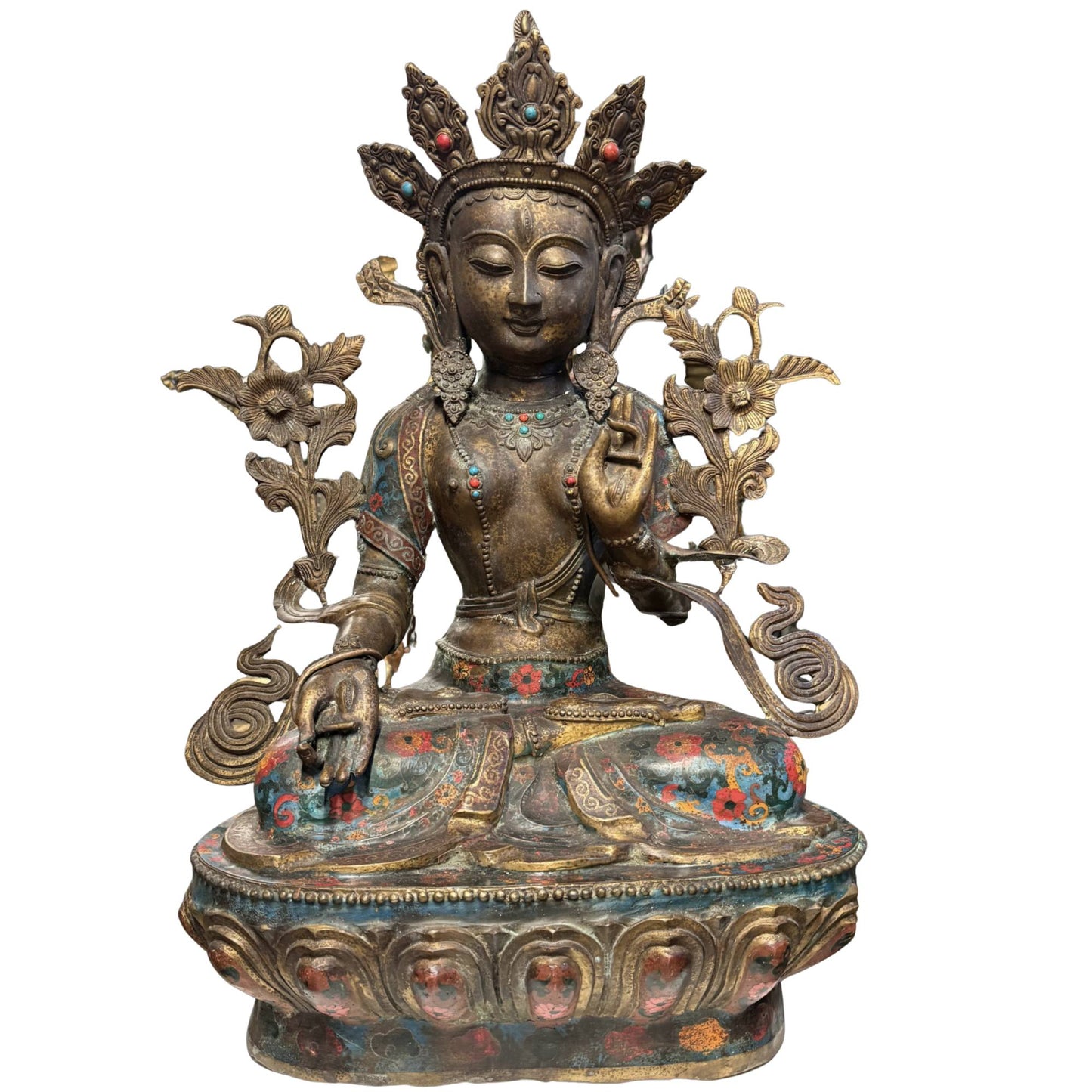 Monumental White Tara Sitatara 80cm 26kg gilt bronze cloisonne enamel 19th century Qing dynasty