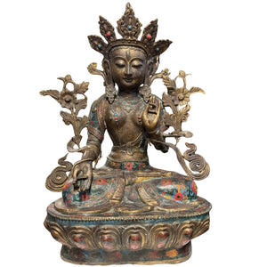 Tara Sitatara Blanche Monumentale – Fin de la Dynastie Qing – 80 cm – 26,2 kg Bronze Doré & Cloisonné