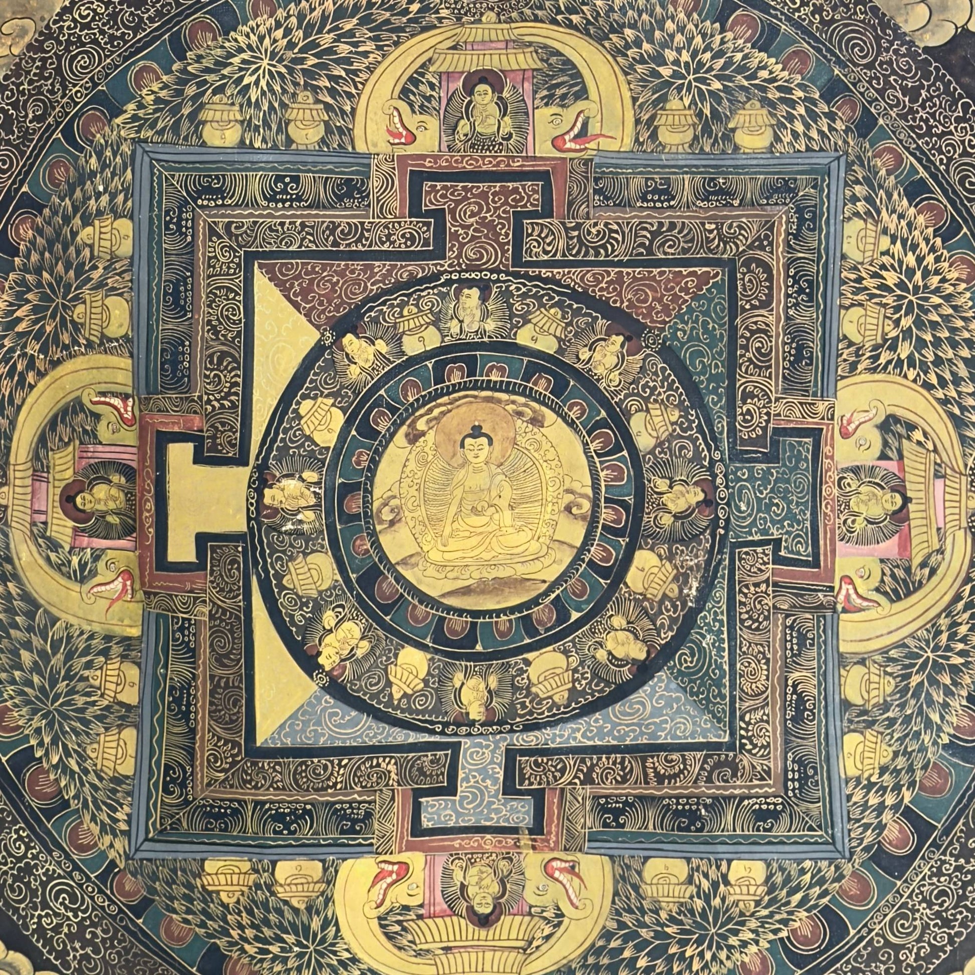 Museum-quality Mandala Thangka on Silk Brocade – 90cm – Authentic Tibetan