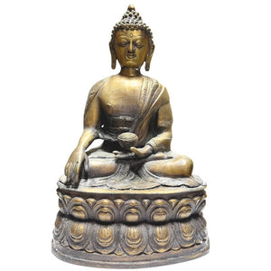Statue de Bouddha népalaise en bronze doré au feu, sur un trône de lotus double, XVIIIe-début XIXe siècle