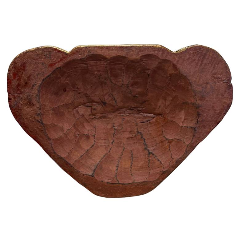 Underside of wooden Buddha chisel marks red lacquer audit