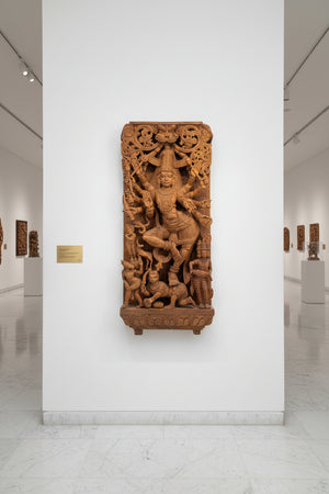 Monumental Antique South Indian Wooden Temple Panel of Shiva's Cosmic Dance (107 cm) – 17 kg Solid Hardwood, c. 1900