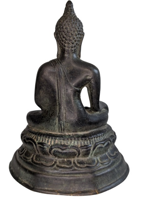Shopify Title: Antique Bronze Thai Buddha Statue – Sukhothai Style – Bhumisparsha Mudra – 20.5 cm