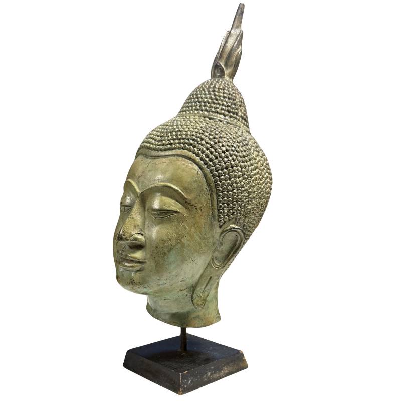 Thai bronze casting Buddha head Sukhothai flame shape ushnisha