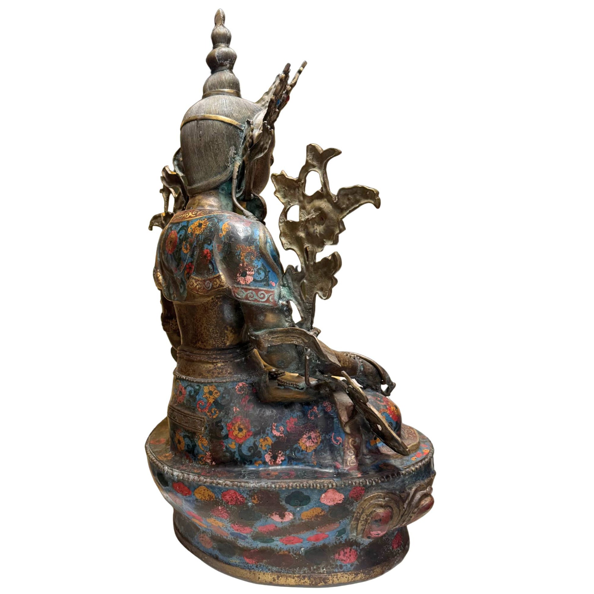 Tibetan Chinese Buddha statue White Tara gilded bronze cloisonné enamel 19th century