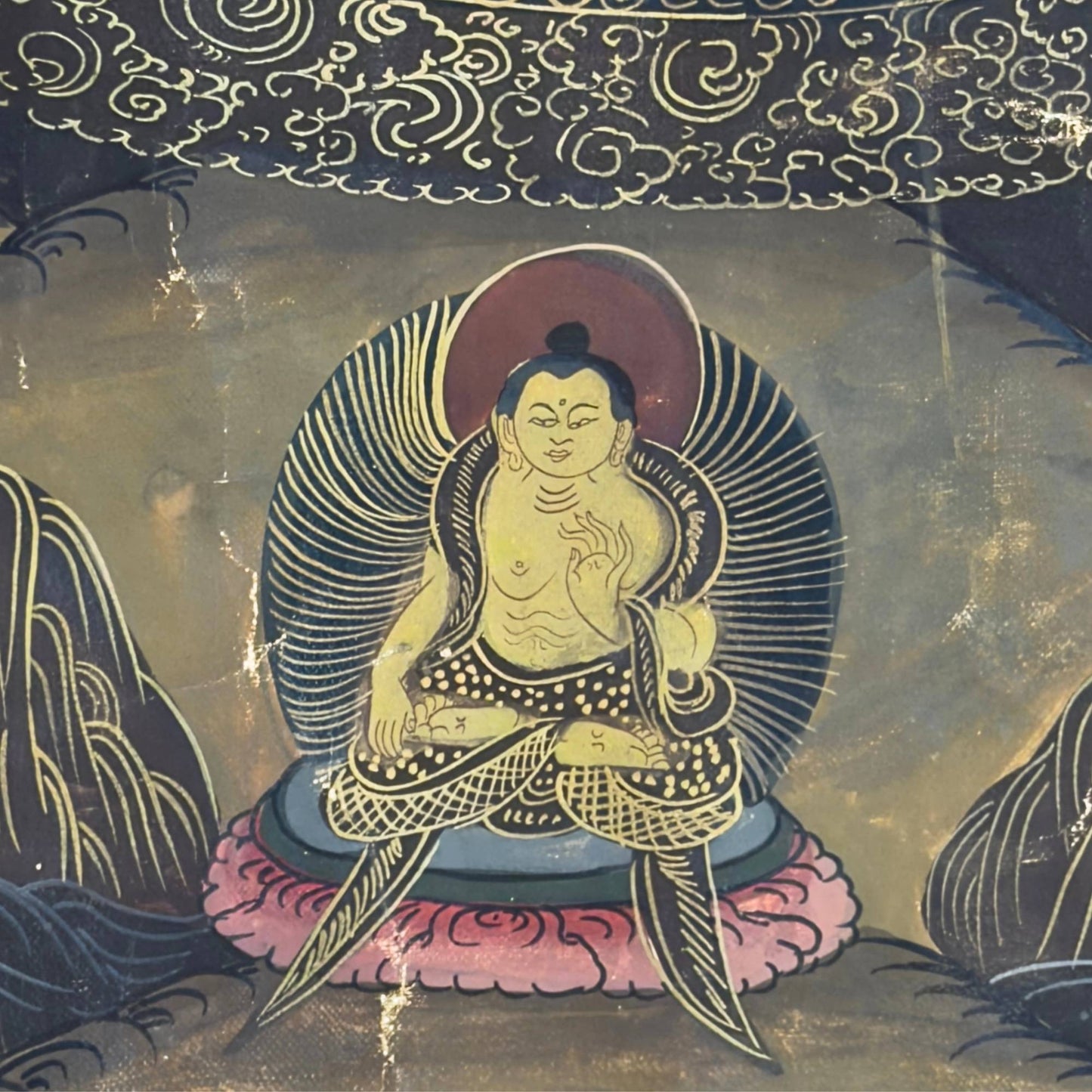 Tibetan Buddhist Altarpiece – Mandala of the Five Buddhas – Signed