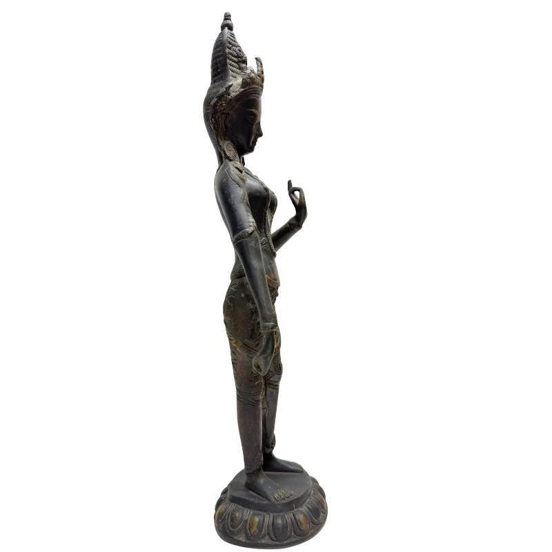 Standing Tara in bronze, Buddhist statue from the Himalayas, 18th–19th century, with natural patina