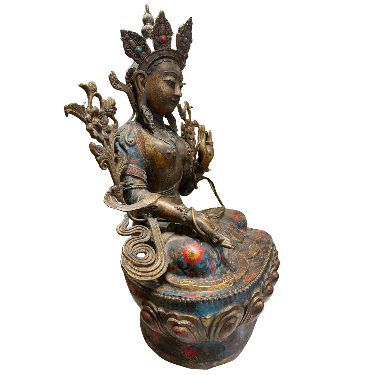 White Tara Buddha statue 19th century Late Qing dynasty gilt bronze cloisonne