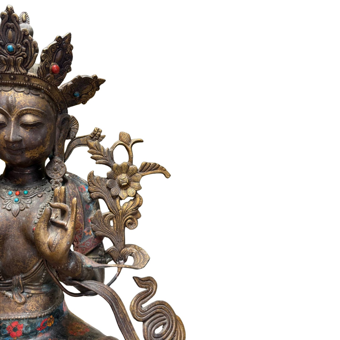 White Tara Sitatara seven eyes compassion gilded bronze cloisonné enamel antique