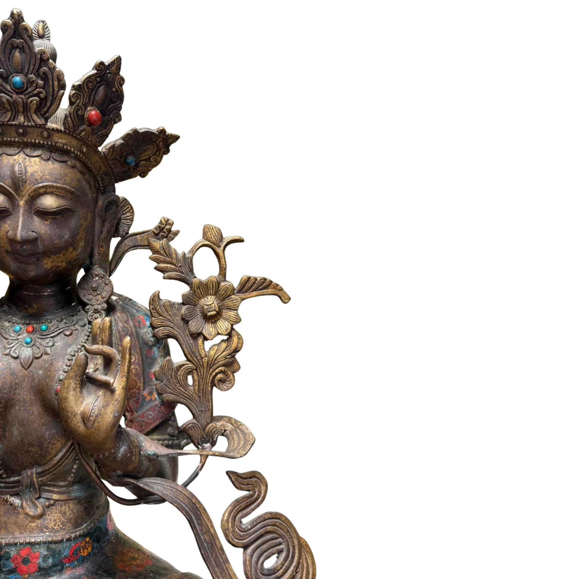 White Tara Sitatara seven eyes compassion gilded bronze cloisonné enamel antique