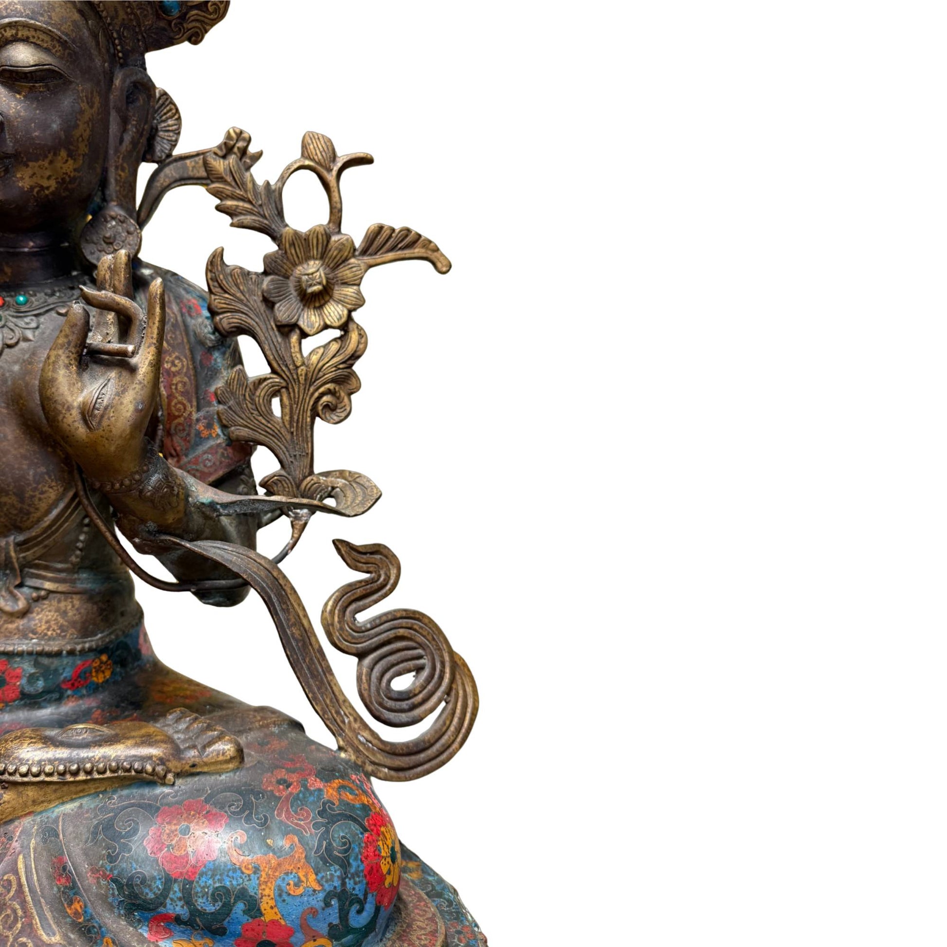White Tara lotus throne enamel flowers gilded bronze antique 80cm 26kg