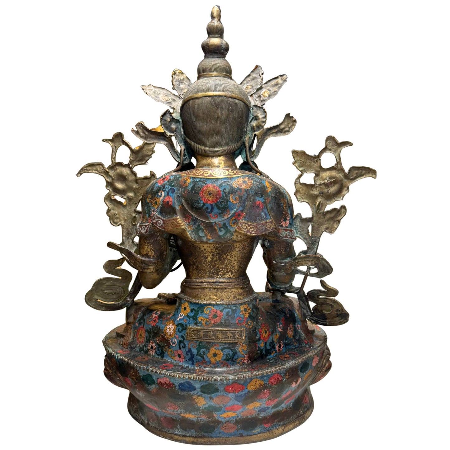 White Tara lotus throne gilded bronze cloisonné enamel 80cm monumental antique