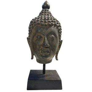 Tête de Bouddha thaïlandaise en bronze massif – 39 cm – 4,3 kg – Bronze haute densité – Style Sukhothaï